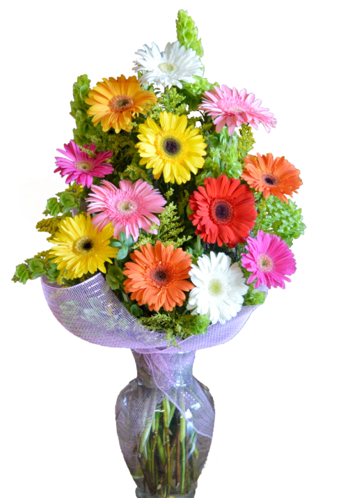 Florero de gerberas con malla