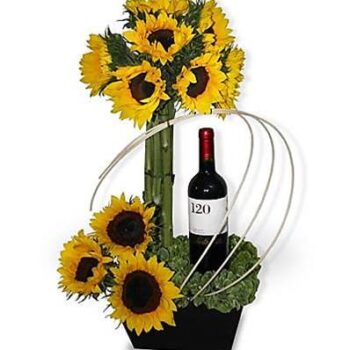 Topiario de girasoles con vino