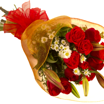 Bouquet de rosas en malla