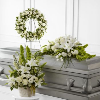 Paquete de funeral: corona de aro, ramo y cubre caja