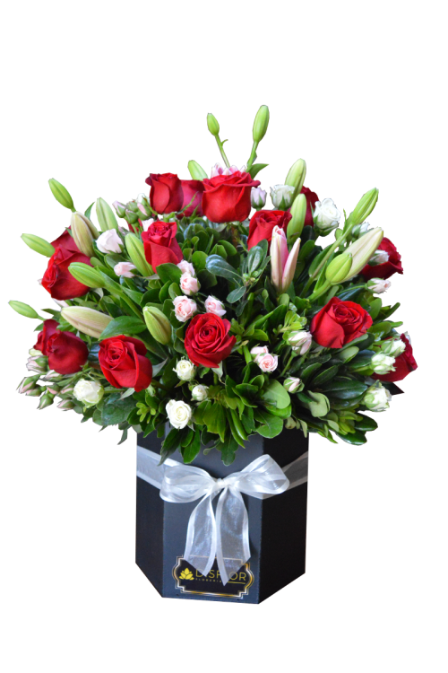 Hexagonal con rosas rojas