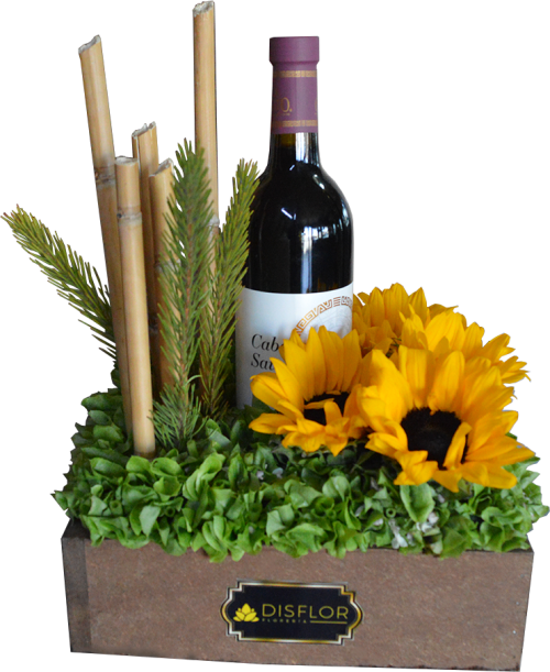 Vino, carrizos y girasoles