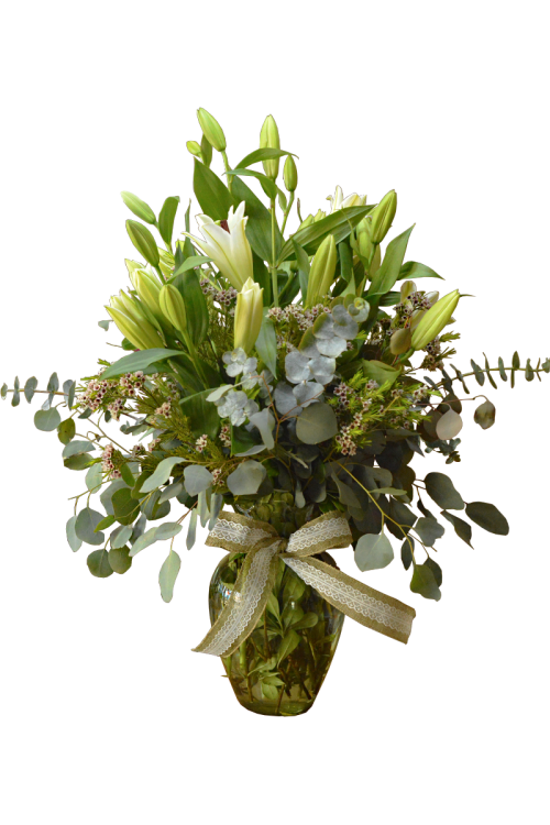 Florero verde con lilis