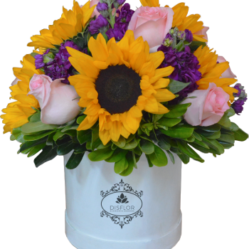 Cilindro de girasoles y rosas