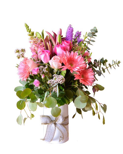 Cilindro de flores rosas
